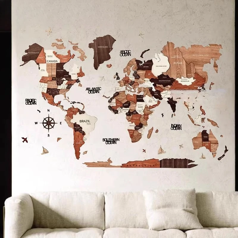 TTSolid wood world map puzzle living room wall decoration school 3D three-dimensional large decorative painting office wall deco