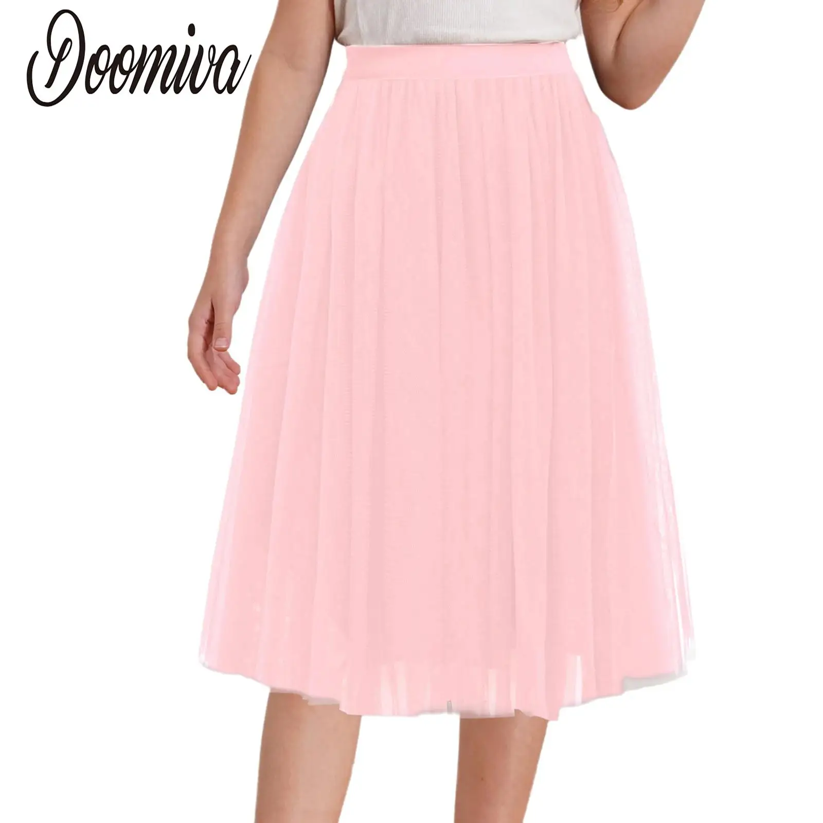 

Kids Girls Layers Mesh Tutu Skirts High Waist Elastic Waistband Lining Pleated Skirt Chiffon Tulle Skirt Ballet Modern Dancewear