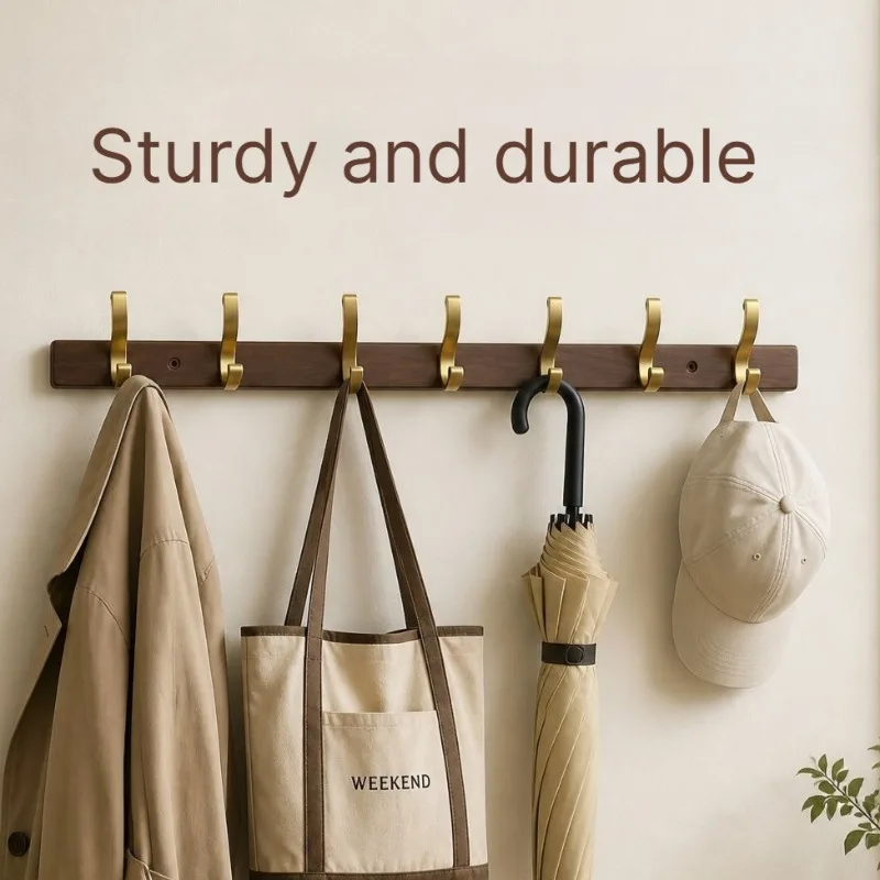 Wooden Brass Clothes Hooks Nordic Simplicity Utility Hook Waterproof Moistureproof Self-adhesive Wall Hooks House Decorations