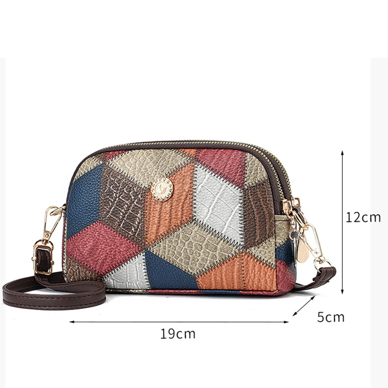 Wszechstronny portfel na ramię z patchworkową, modną i modną podwójny suwak torbą Crossbody Nvshi