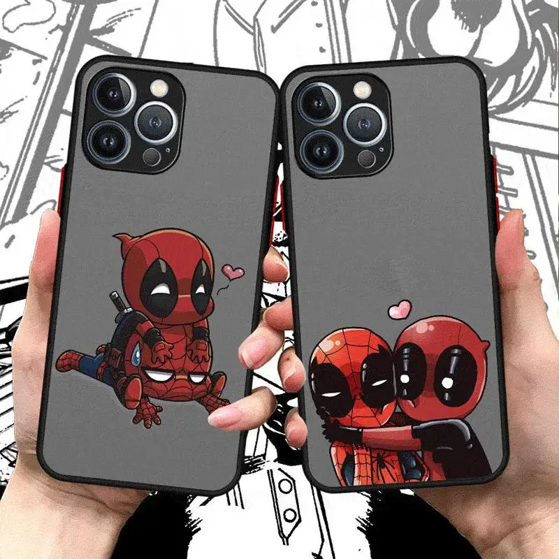 Marvel Cute Spiderman Deadpool Cover Phone Case for Apple iPhone 16 15 14 13 12 11 pro Max 13 12 Mini XS XR 7 8plus Matte