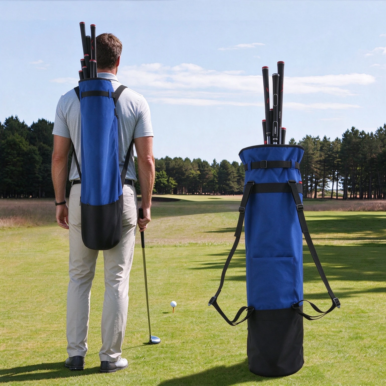 ghtweight Golf Bag, Holds Up to 10 Clubs, Nylon Fabric, Dual Shoulder Straps, Collapsible Storage, Non Self-Standing Golf Carry