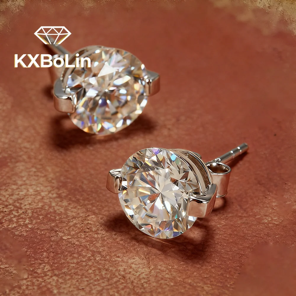 

Серьги-гвоздики с муассанитом (2 камня) для женщин, 100% серебро S925 с сертификатом, D VVS1, бриллиантовая огранка, ювелирные изделия высокого качества