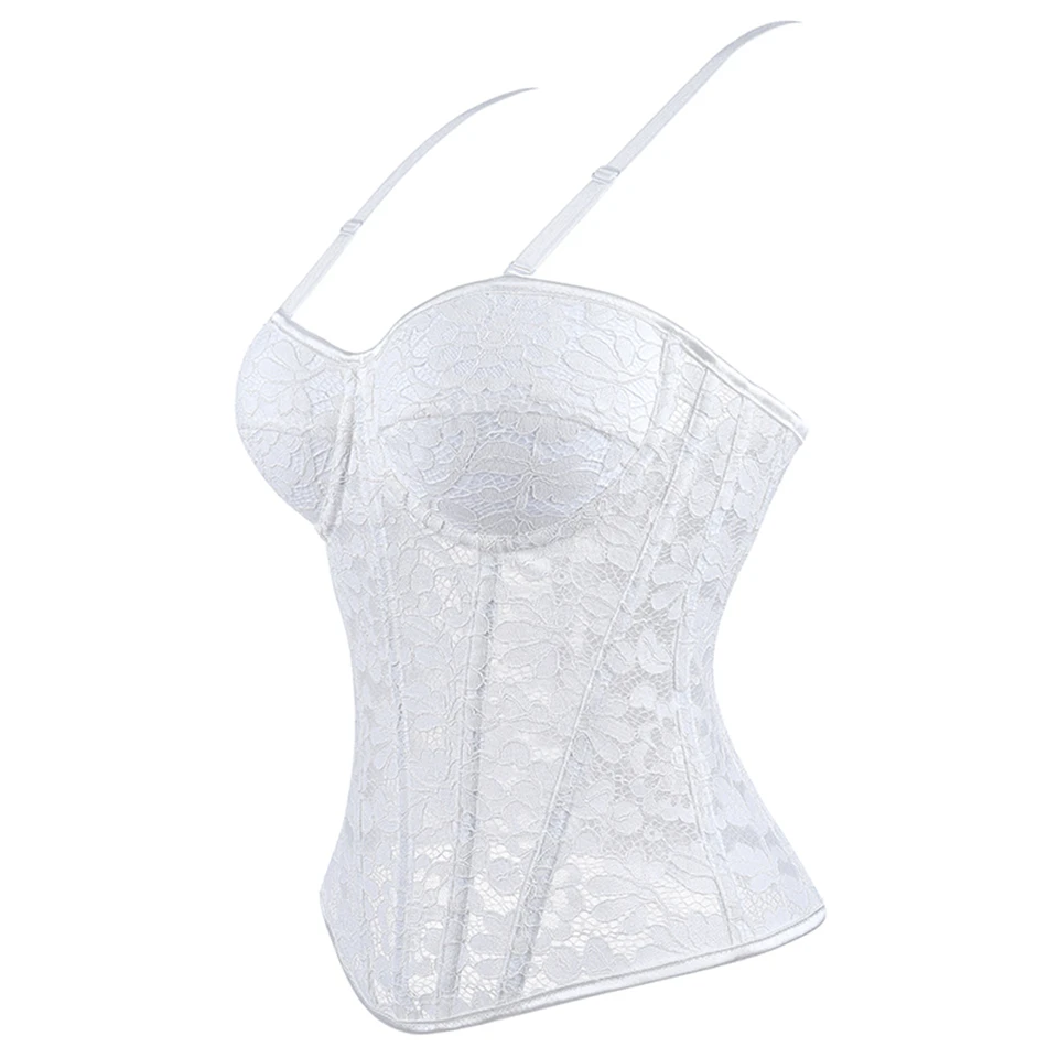 Wechery Damen Spitzenkorsett-Oberteil mit Reißverschluss vorne, Bustier, Taillenformer, Schnürung hinten, sexy Dessous, Y2K Gothic Camisole Tanktops – Detail 8