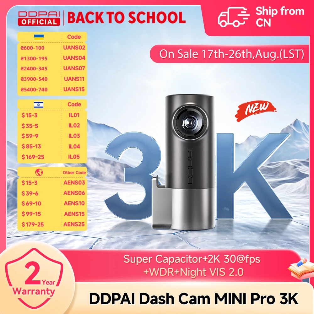 Neue DDPAI MINIPro 3K Auto-DVR Dashcam mit Intelligenter Sprachsteuerung, 24-Stunden-Parkmodus, Videorekorder, Nachtsicht-Autokamera