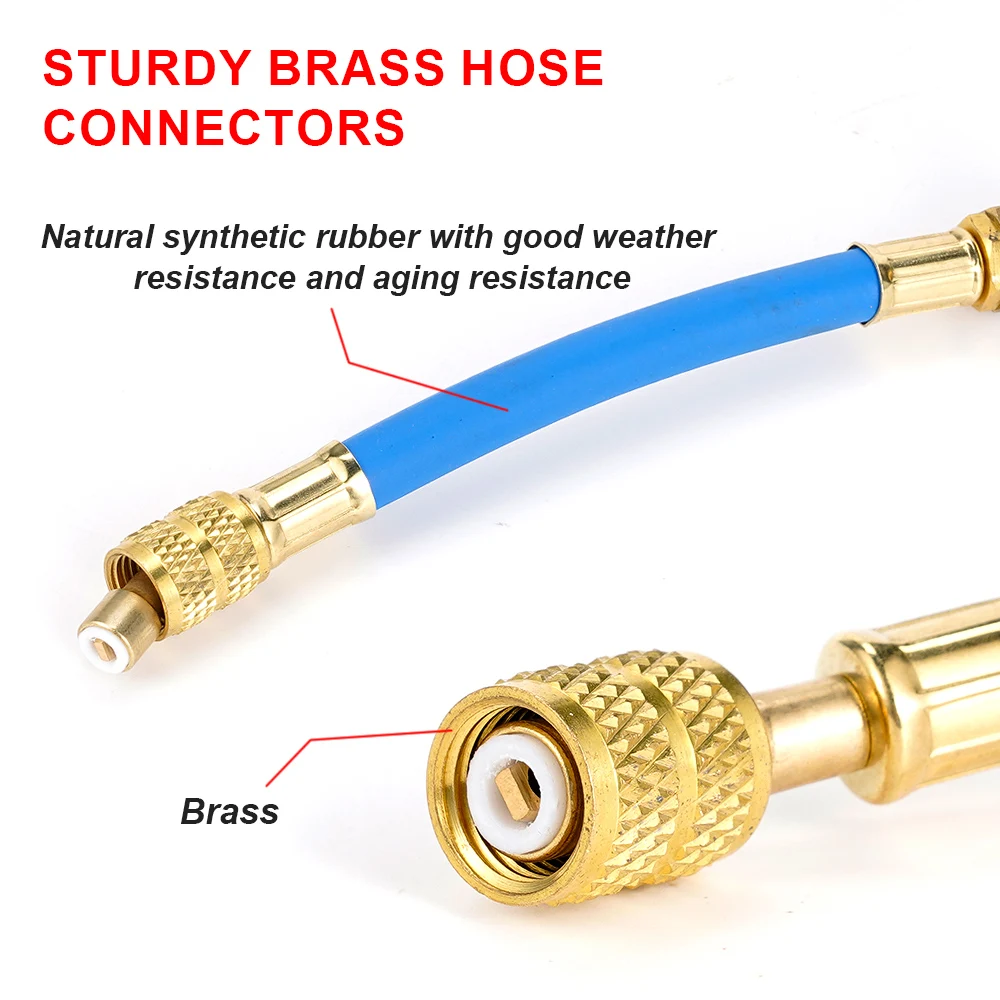 Car Refrigerant Charging Hose with ball valve Tube AC Car Air Conditioning  Charging Manifold Gauge 800-3000PSI 1/4\