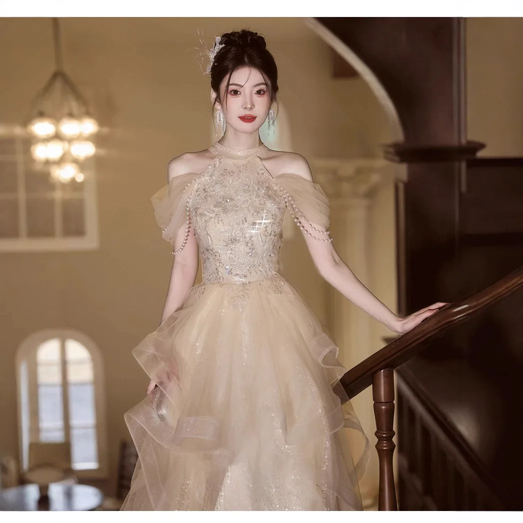 

Вечернее платье цвета шампанского, женское новое висящее платье Ne Dr Host, церемония для взрослых, роскошная сказочная юбка, шелковая ткань, высокая ...