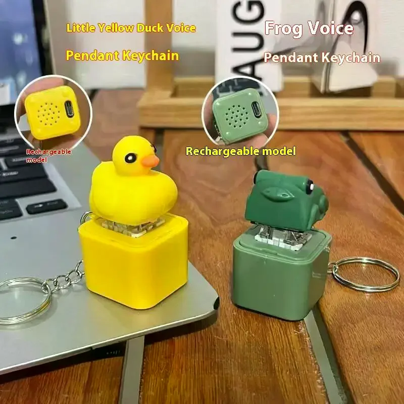 Funny Croaking Frog Duck Keychain Rechargeable Keyboard Fidget Clicker Sound Keyring With LED Light For Stress Relief