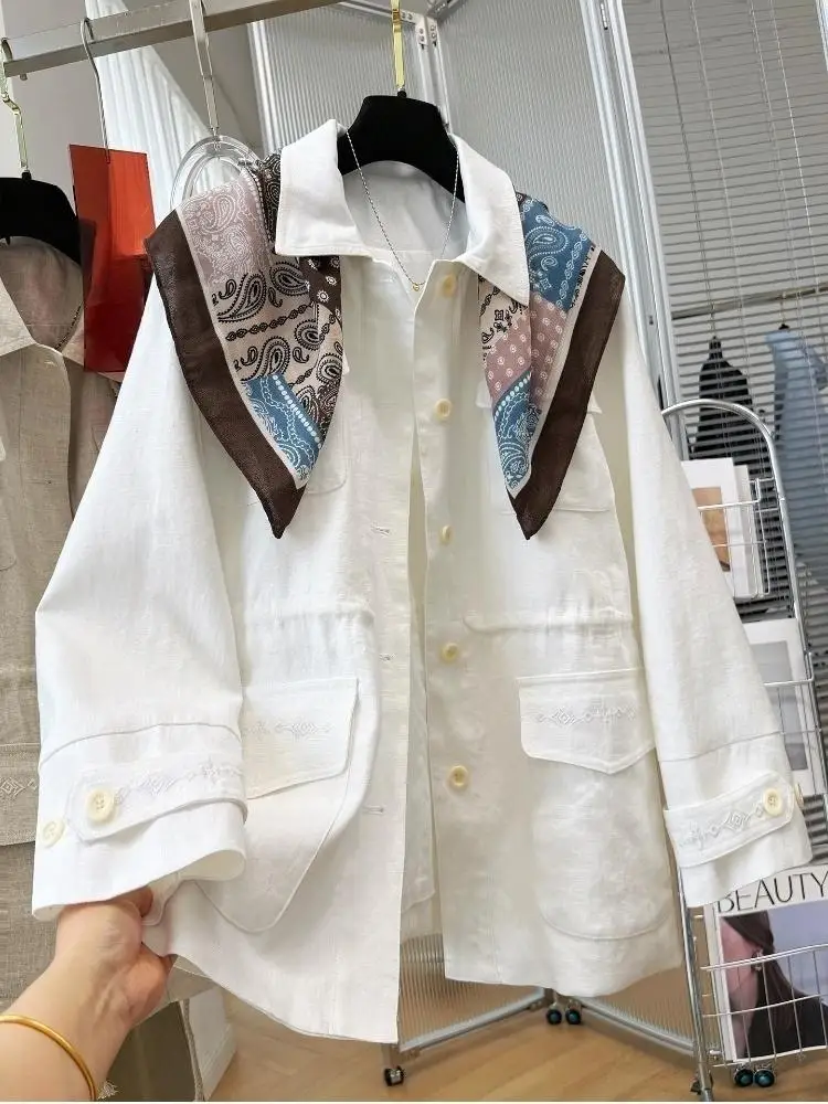 

SuperAen Long-Sleeved Simple Cotton Coats for Women 2026 Spring New Elegant Lightweight Single Breasted Loose Coats