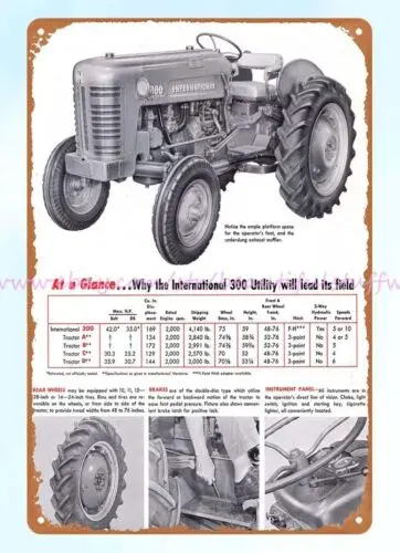 1955 IH 300 Utility tractor farmyyard country barn metal tin sign decorative art