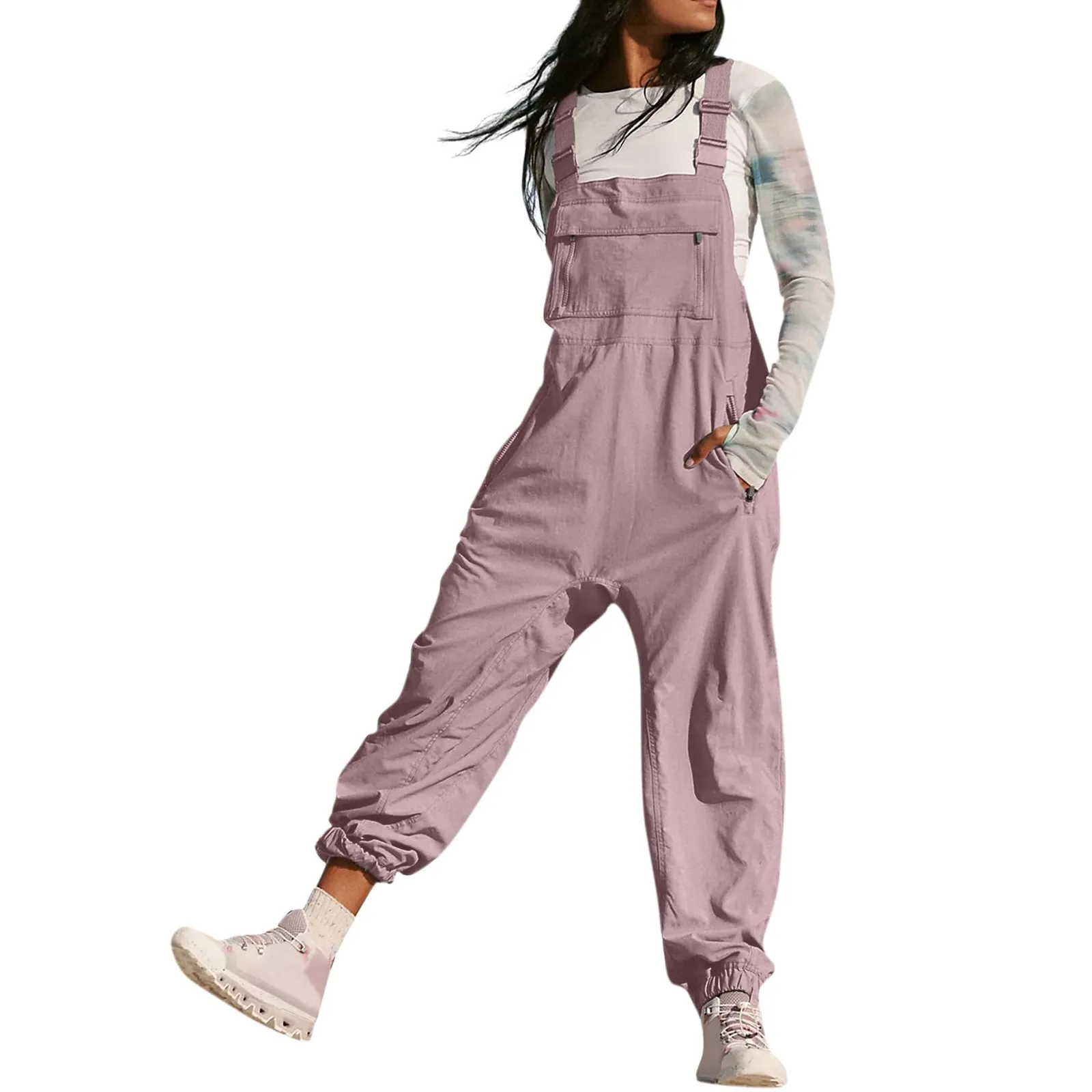 

Sleeveless Cargo Pants Jumpsuit Women Summer Workwear Casual Loose Adjustable Shoulder Straps Bib Long Pants Women'S Jumpsuit
