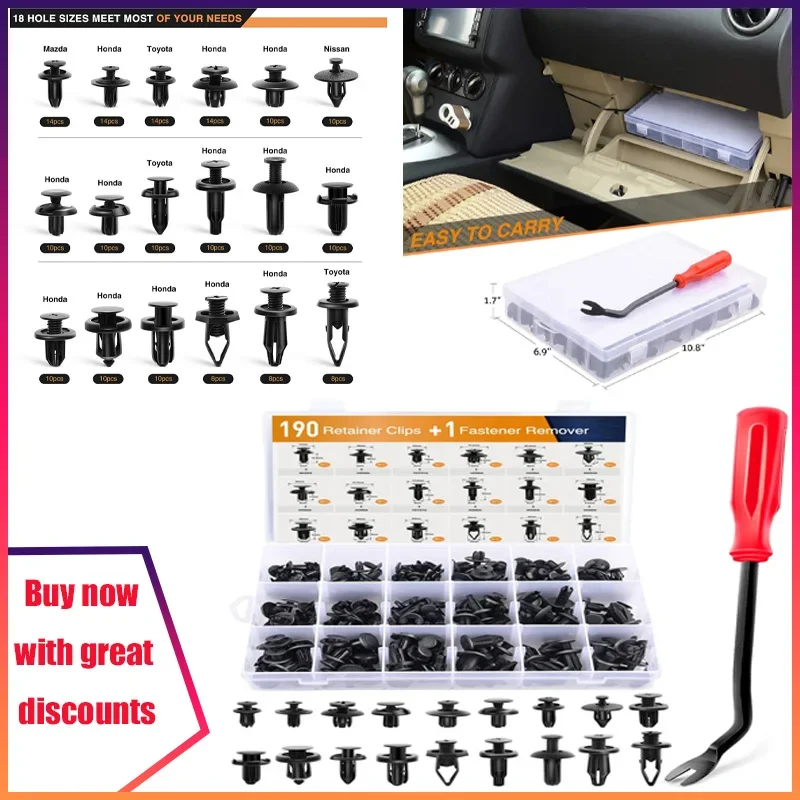 

Suitable for 190 pieces of automotive fixing clips and fastener disassembly tools, including automotive bolt rivet kits