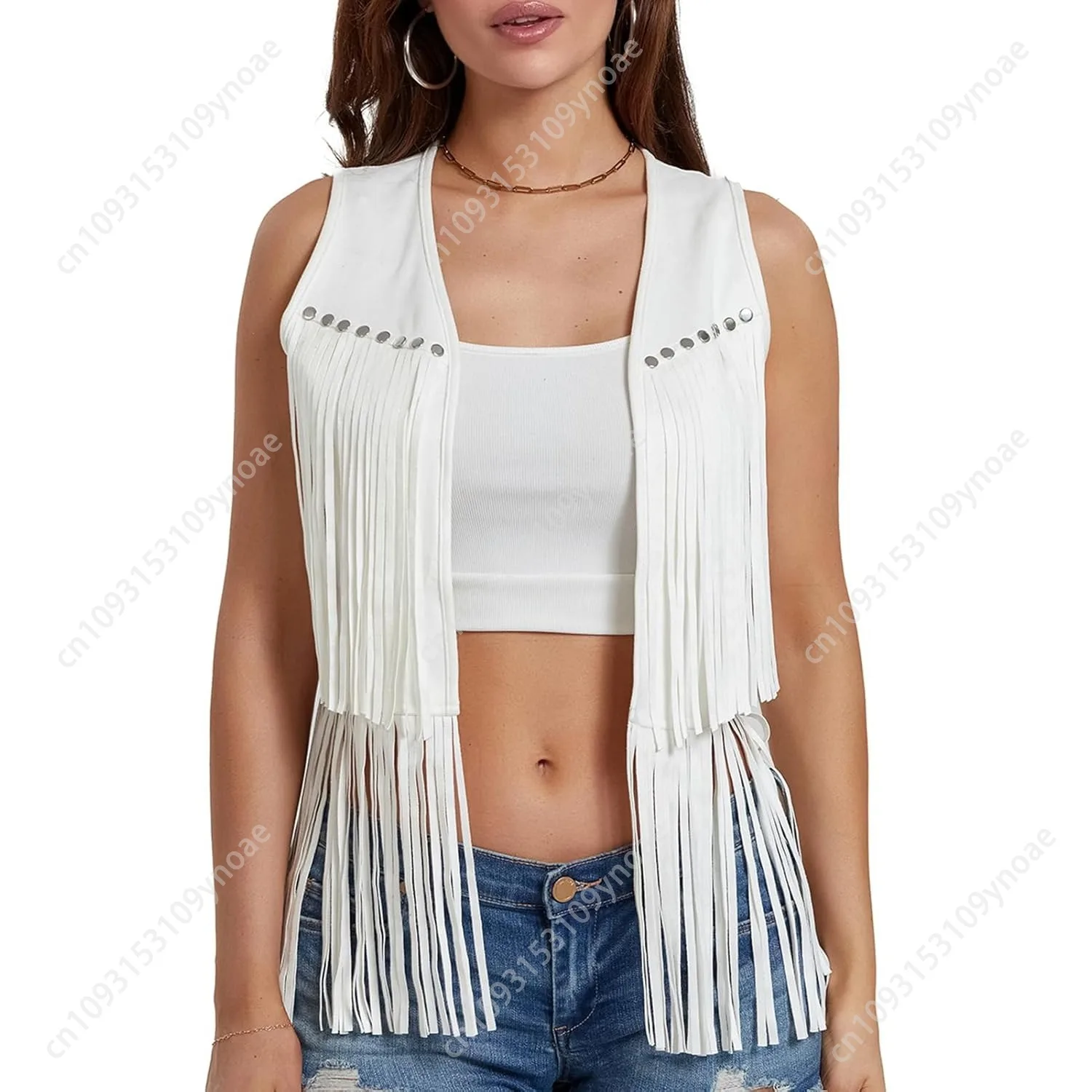 Vintage Western Fringe Vest Cowboy Cowgirl Clothes Women 70s Hippie Vests Tassel Country Concert Tassel Tops Retro Shirts Coat