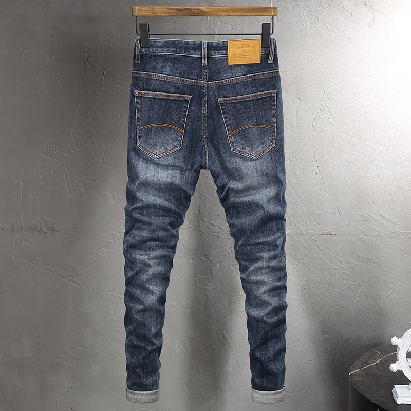 European Fashion Men Jeans High Quality Retro Washed Blue Stretch Slim Fit Vintage Jeans Men Casual Designer Denim Pants Hombre