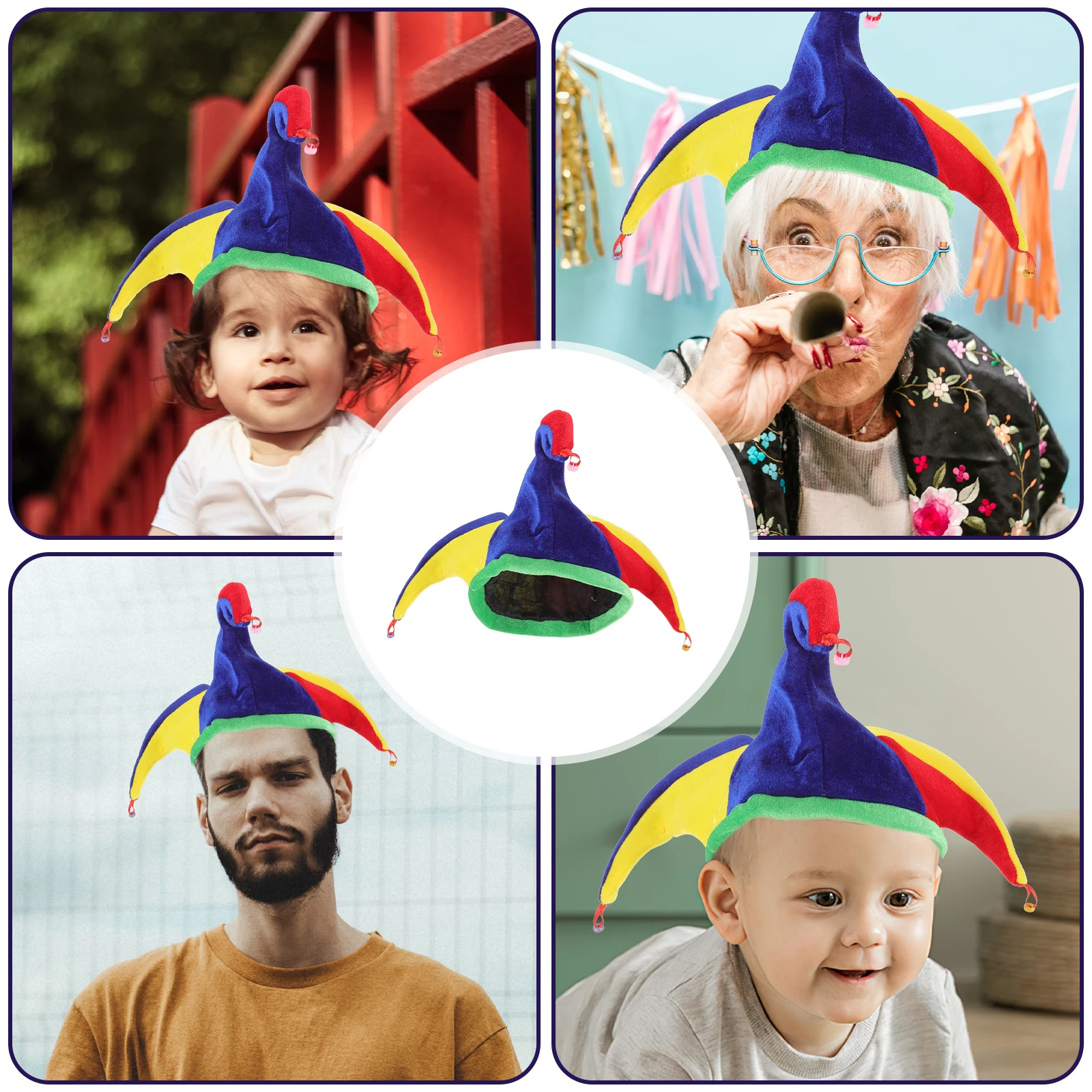 

Mardi Gras Clown Hat for Men Women Halloween Costume Party Funny Accessory Dress Up Prop Cloth Headwear Gift