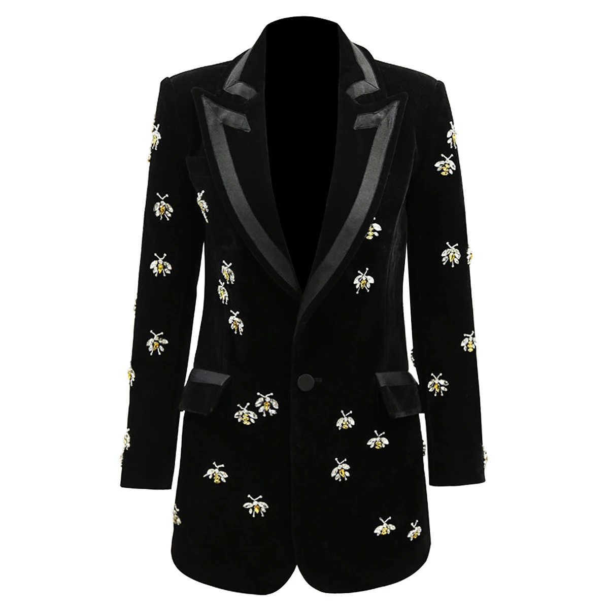 High Luxury Elegant Lapel Waist Cinched Women's Suit For Spring New Trend Street Bee Nail Bead Design Long Sleeved Suit Jacket