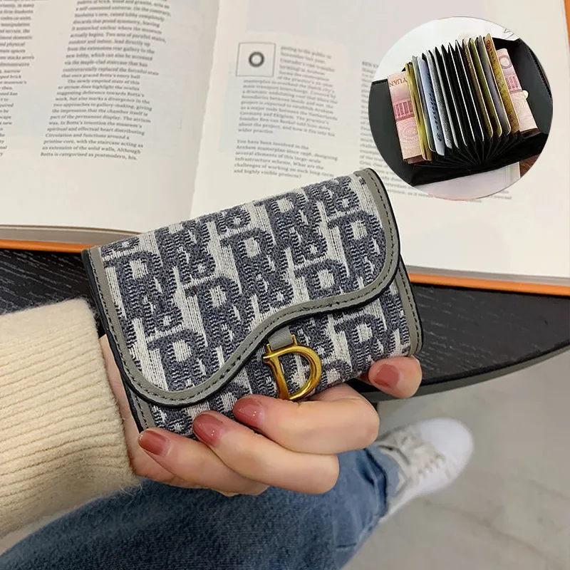 Cartera de piel sintética con letras para mujer, monedero corto de gran capacidad, tarjetero