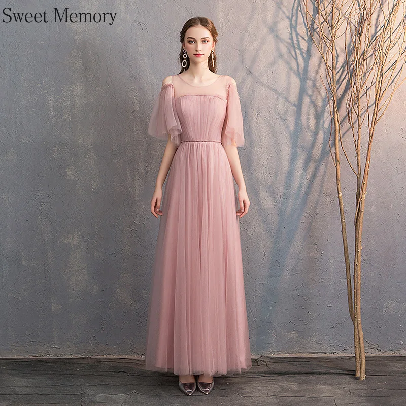 Customized Pink Bridesmaid Dresses Long Fashion Woman Formal Gown Girl Lace Up Wedding Party Robe Lady Princess Tulle Dress