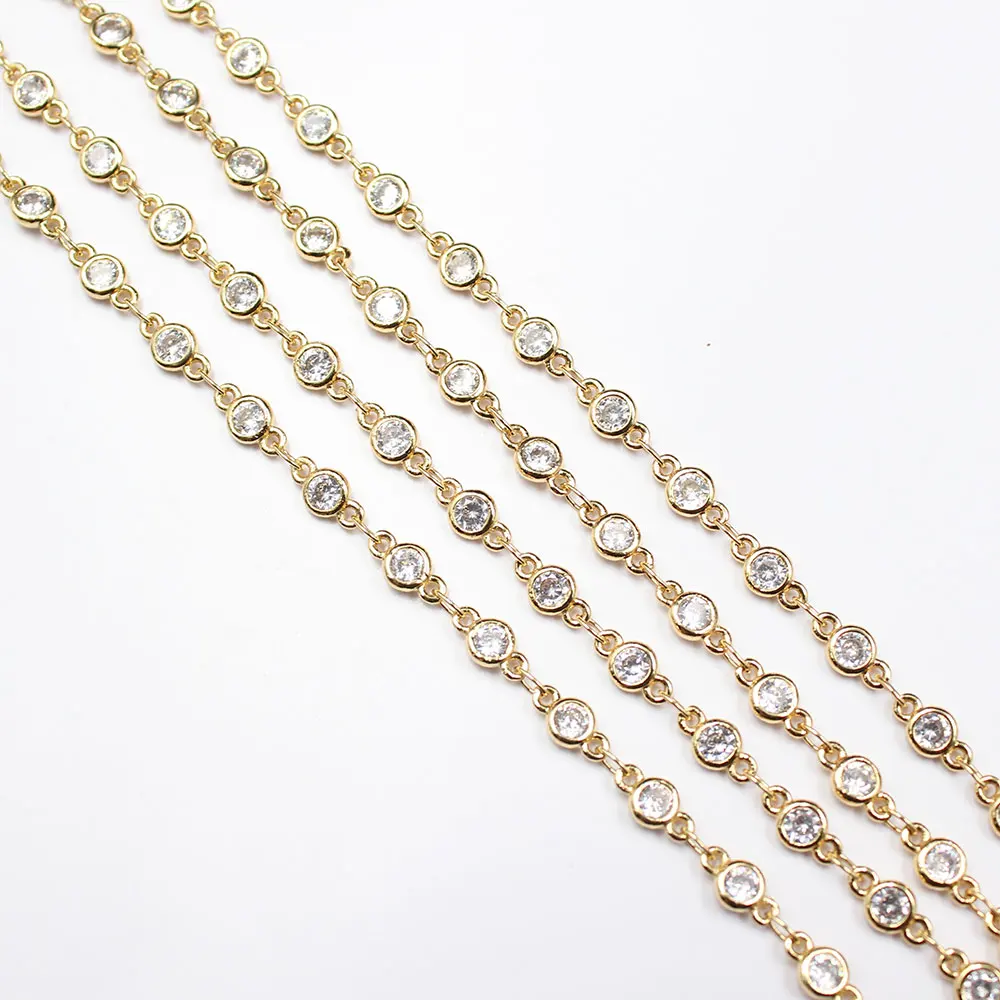 

APDGG 1 метр безель набор 4 мм прозрачный Cz позолоченный скрепка на шею цепочка для изготовления ювелирных изделий своими руками