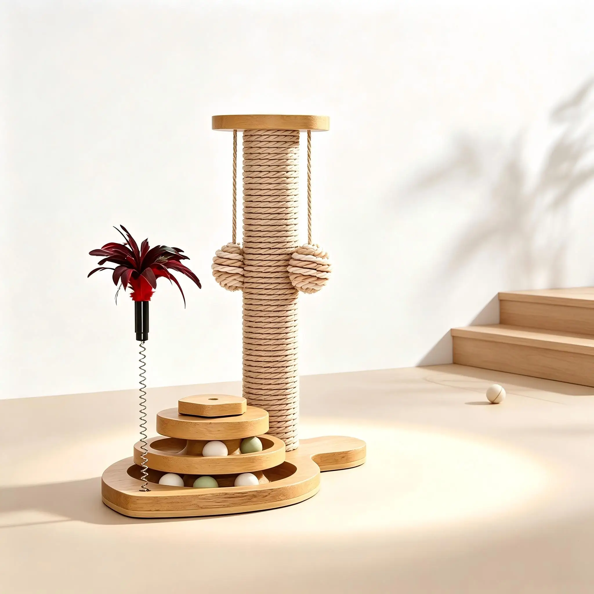 Durable Cat Scratching Post Sisal Scratcher Vertical Cat Scratching Tower Interactive Cat Toy for Indoor Cats