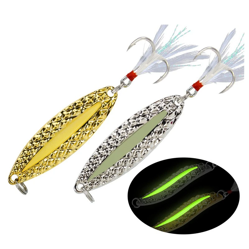 

Metal Spinner Spoon 5g-20g Luminous Sequins Noise Paillette with Feather Treble Hook Tackle Artificial Bait Fishing Accessories