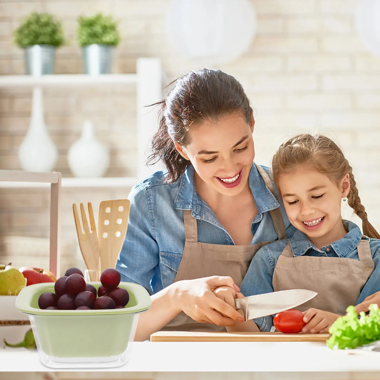 

1 Set Drain Basket With Bin Fruit Vegetable Washing Kit Double Layer Kitchen Strainer Colander For Home Camping Reusable Plastic