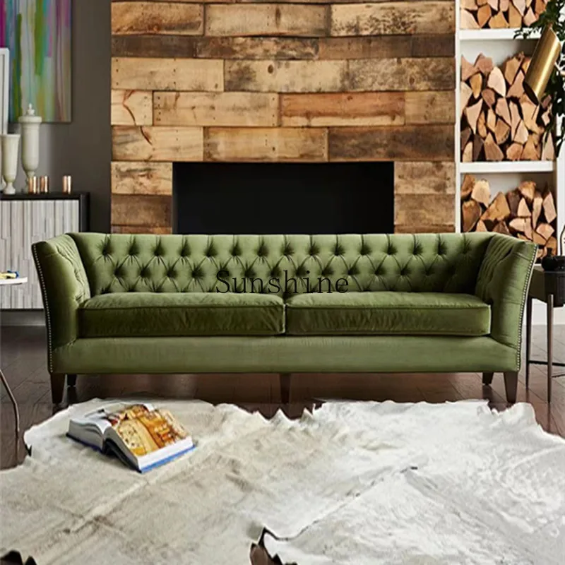 

Fabric sofa living room olive green buckle double sofa