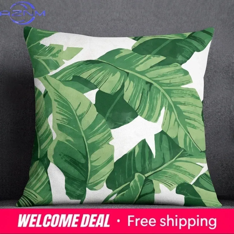 Green leaf series printed pillowcase modern home bedroom living room sofa cushion cover 45x45cm peach skin pillowcase