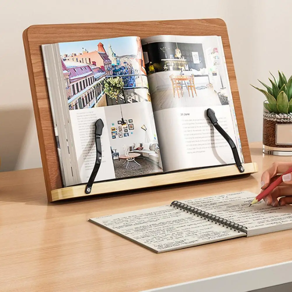 Soporte de madera para libros de escritorio, soporte de lectura ajustable de 8 niveles con Clip de página, libro de cocina de partituras musicales, recetas, soporte para tableta portátil