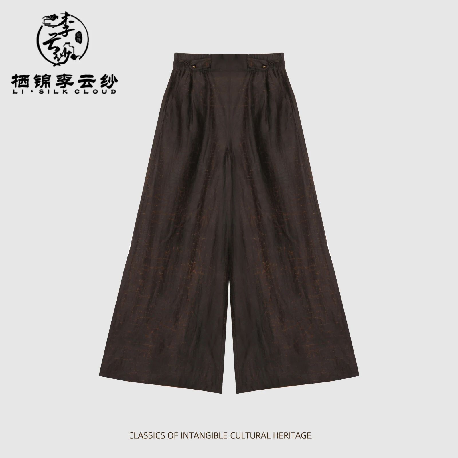

LI SILK CLOUD xiangyunsha Trousers - Soft & Skin-Friendly, Oriental Long Pants Guangdong Black Pearl Gambiered Guangdong Gauze