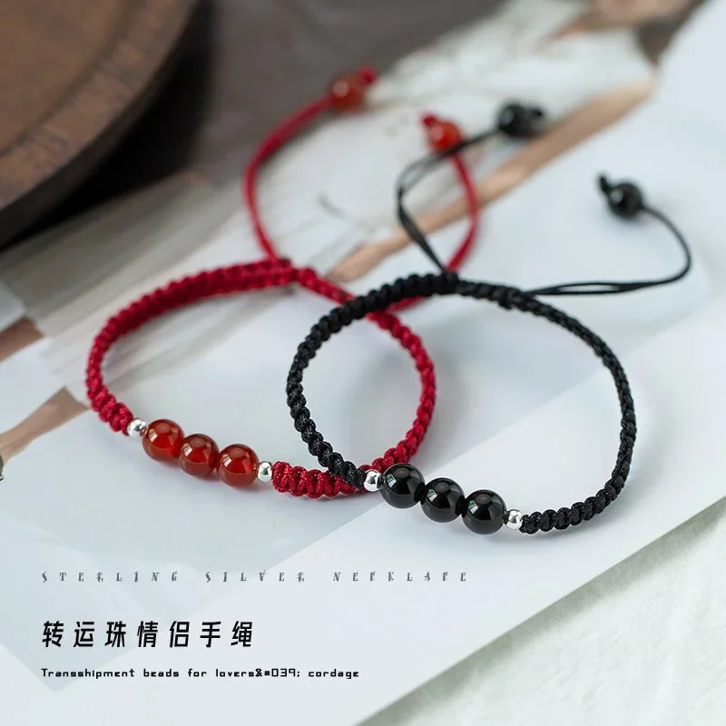 Fashionable Handmade Agate Bracelet with Red Rope for Couples and Students Retro Chinese Style Accessories Gifts