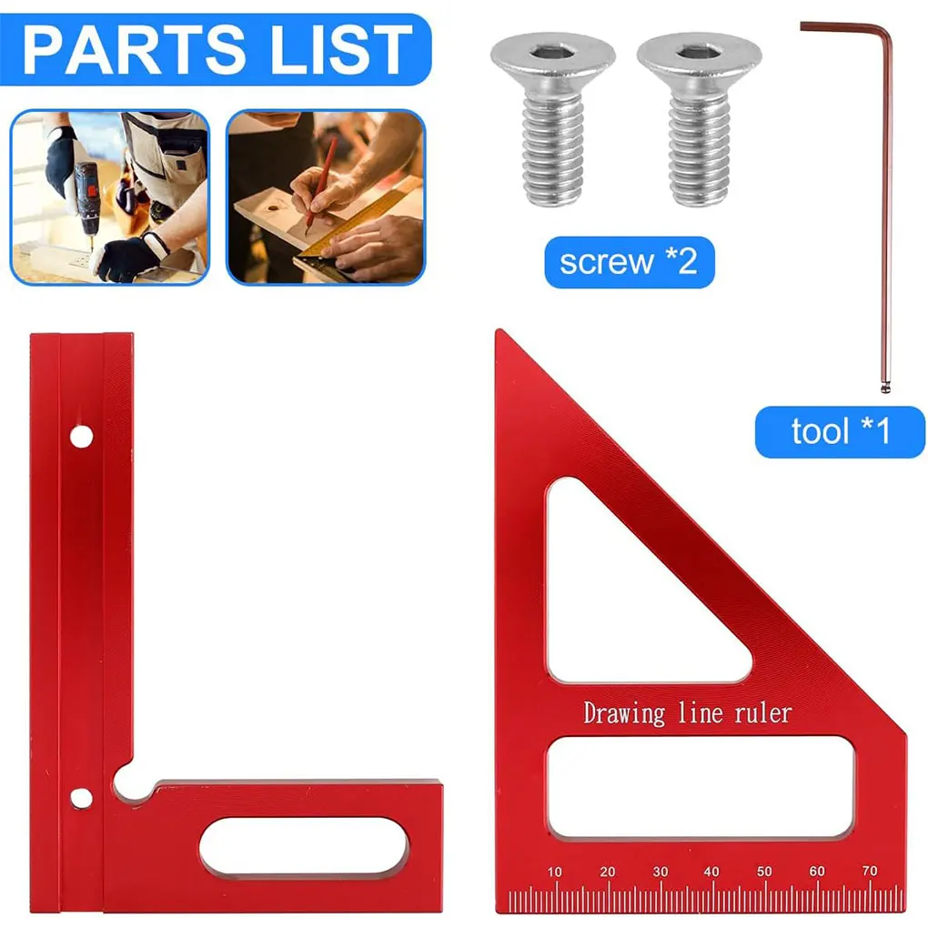 Woodworking Angle Ruler Clear Scale For Convenient Reading Accurate Measurement Precise Carpenter red