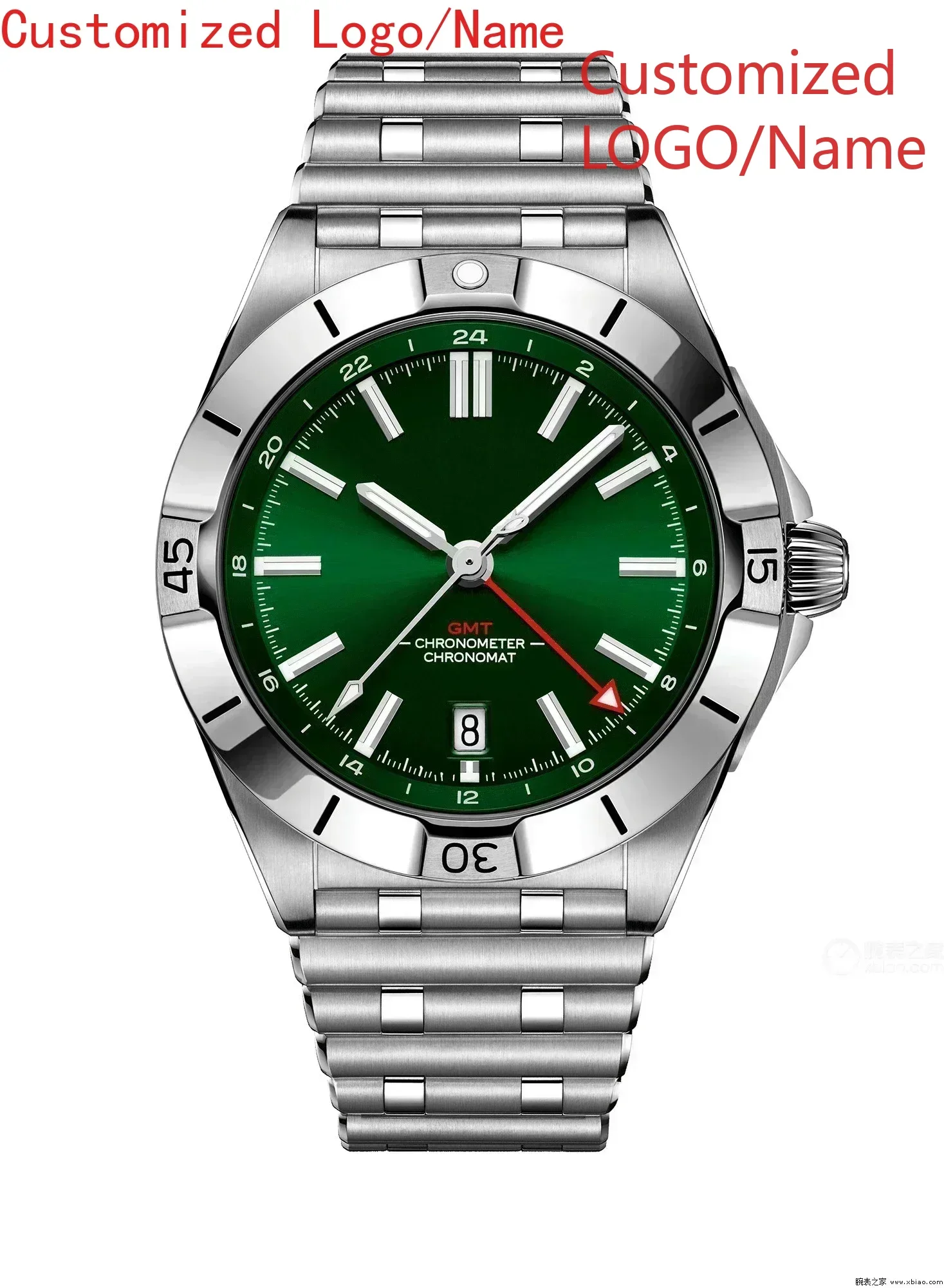 Green Blue Watches GMT Chronomat Automatic Mechanical 904L Stainless Steel Customized