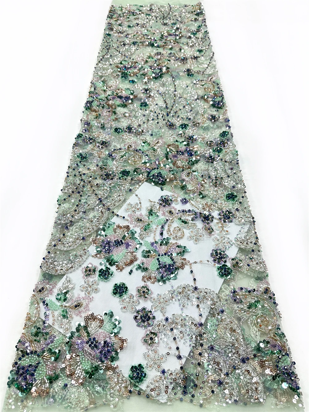 

Luxury French Embroidery Lace Fabric Beaded Sequins for Wedding Dress African Nigerian Style Sewing Material 2026