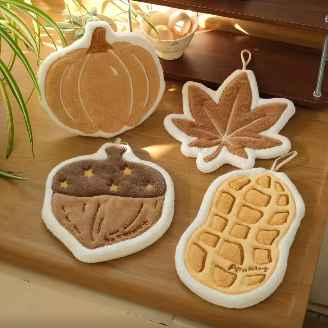Toalla de mano con diseño de hoja de arce y calabaza, suave y absorbente, para colgar, accesorios de baño y cocina, toalla de lavado