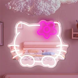 Anime Hello Kitty Mirror Neon sign Dimmable Led Neon for Dresser indoor Room Decor Wall Mirror Neon Light Kid Girl Gifts