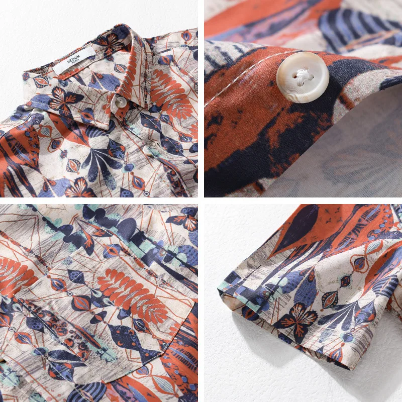 2024 Summer New Vintage Printed Men\'s Summer Shirt Short Sleeve Casual Vintage Shirt Men Clothing FY733