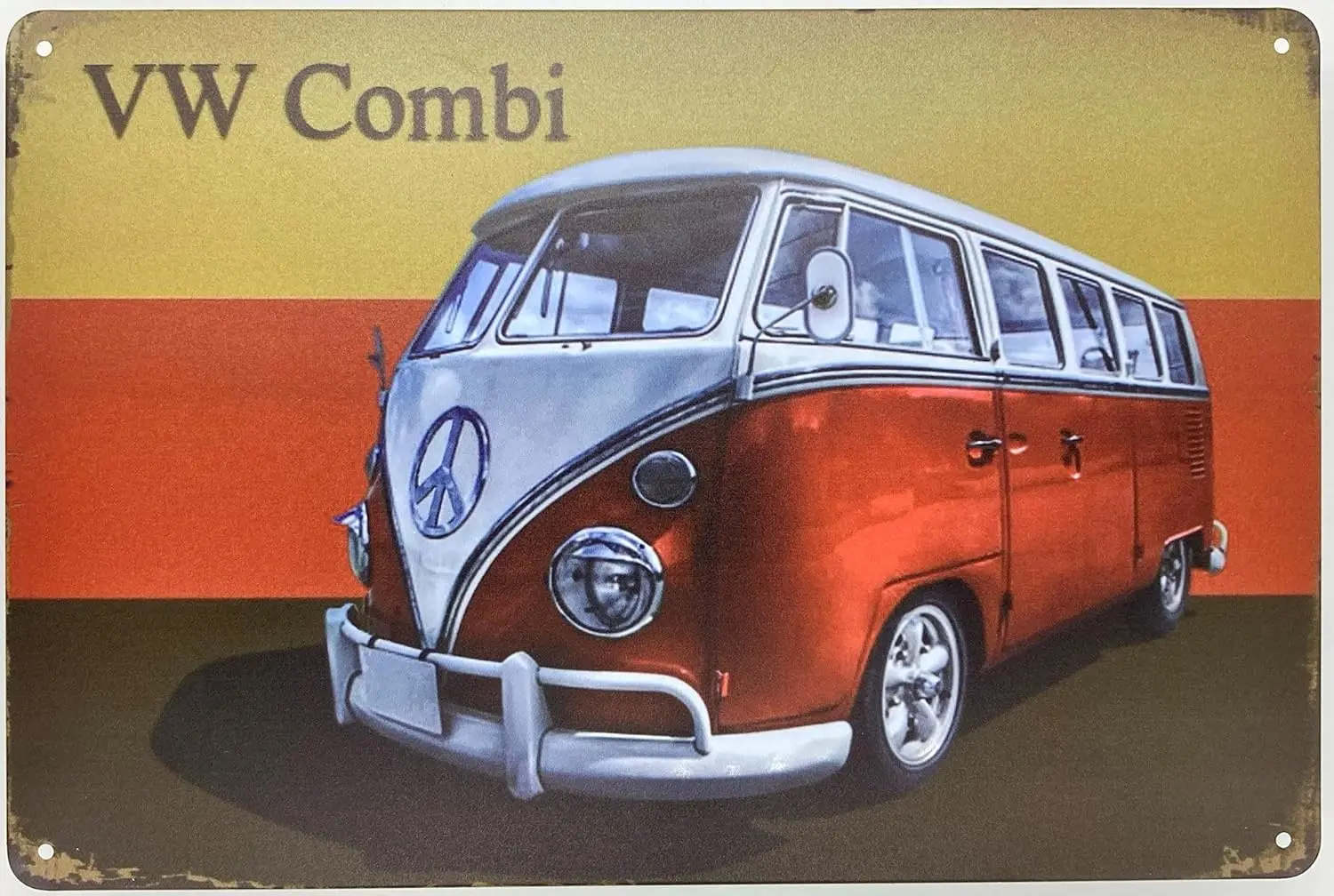 1p，Tin Sign | VW Volkswagen Kombi Retro Germany Flag Background  in. | Metal Poster Wall Plaque Fun Decoration for Home Bar Room