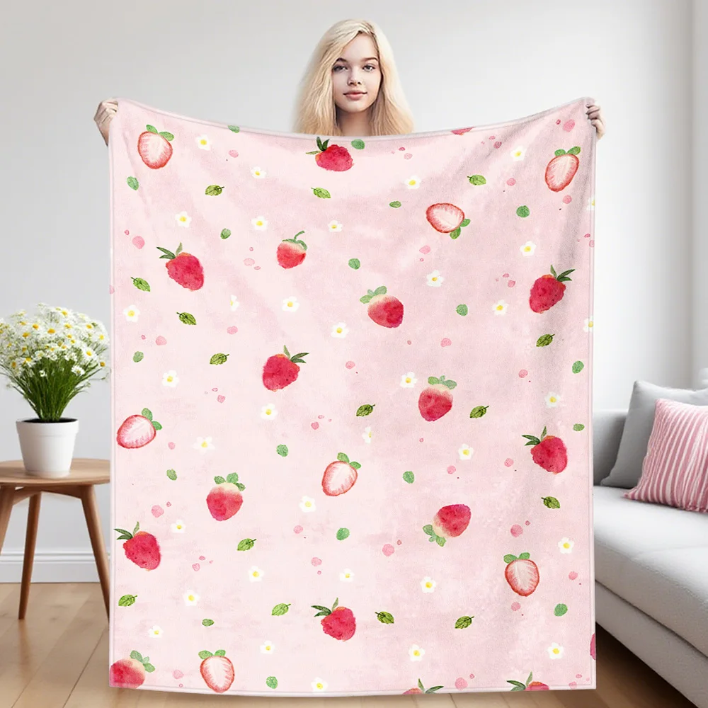 Strawberry Print Printed Blanket Suitable For Sofa Beds, Offices, Travel Camping Chairs, Warm Woolen Blankets