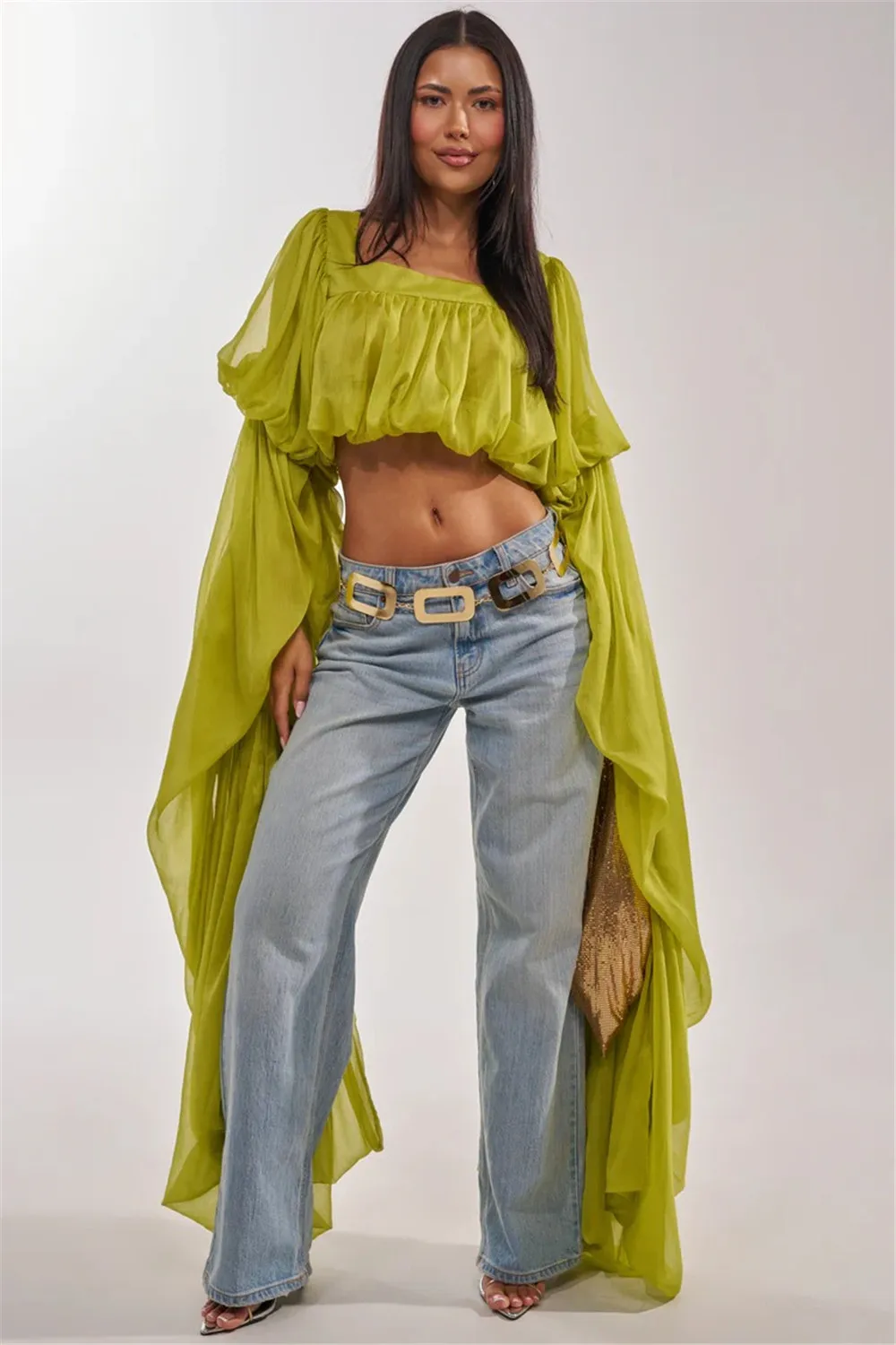 Square Neck Flowy Tunic Blouse Batwing Long Ruffle Maxi Cape Sleeve Loose Chiffon Blouse Women Boho Casual Elegant Flowy Shirt