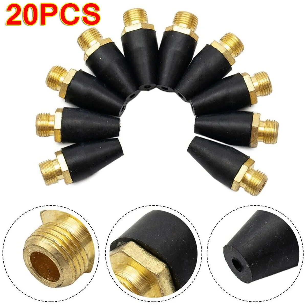 20Pcs Rubber Air Compressor Nozzles Brass Tip For Air Blow Guns Replacement Head 1/8-Inch Air Compressor Blower Nozzle Head Tool