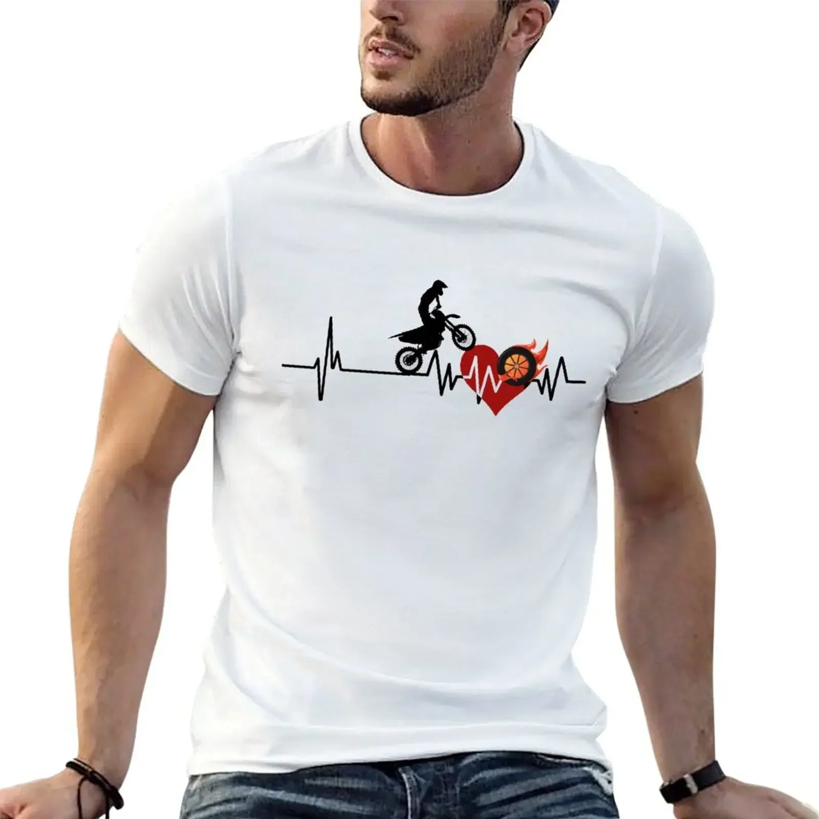 Dirt Bike Heartbeat Off-Road Edition T-Shirt plus size clothes vintage blacks mens fashion