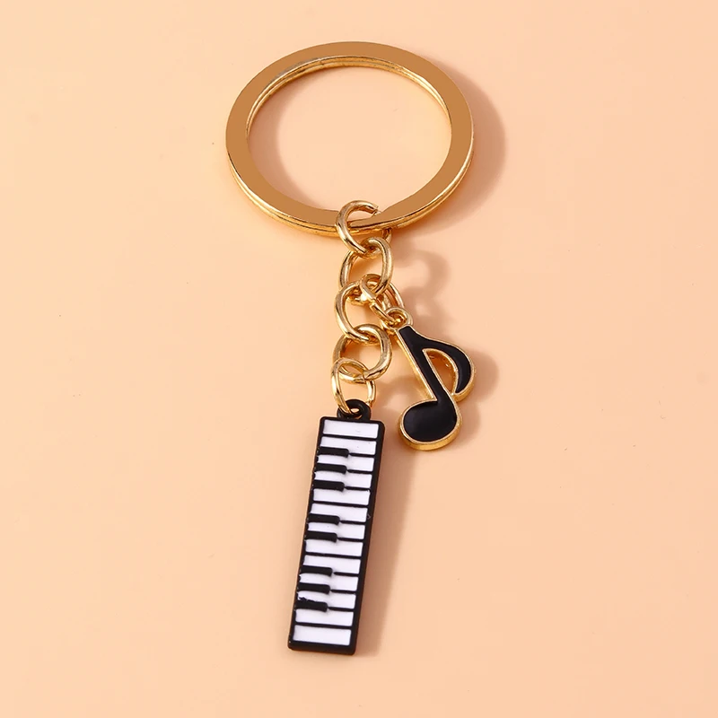 Cute Enamel Mini Musical Instruments Keychain Piano Guitar Keyring Pendantsfor Women Girls Handbag Accessories DIY Jewelry Gift