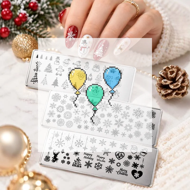 【K】1/3Pcs Christmas Nail Art Stamping Plate Drawing Template Winter Snowflakes Floral Christmas Image Stencil Mold Nail Tools