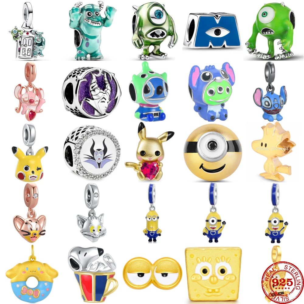 

2023 New 925 Sterling Silver Disney Stitch Tom Monsters, Inc. PIXAR Mike James Original Charms Fit Pendant Bracelet DIY Jewelry