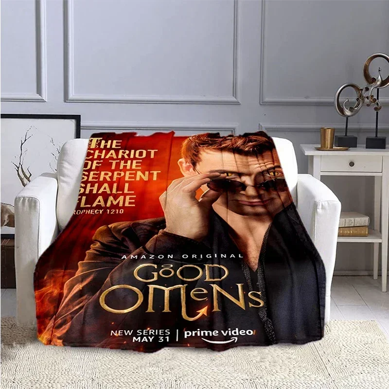 Good omen for movie printed flannel blanket,home office leisure sofa blanket,multi-functional travel warmth blanket gift blanket