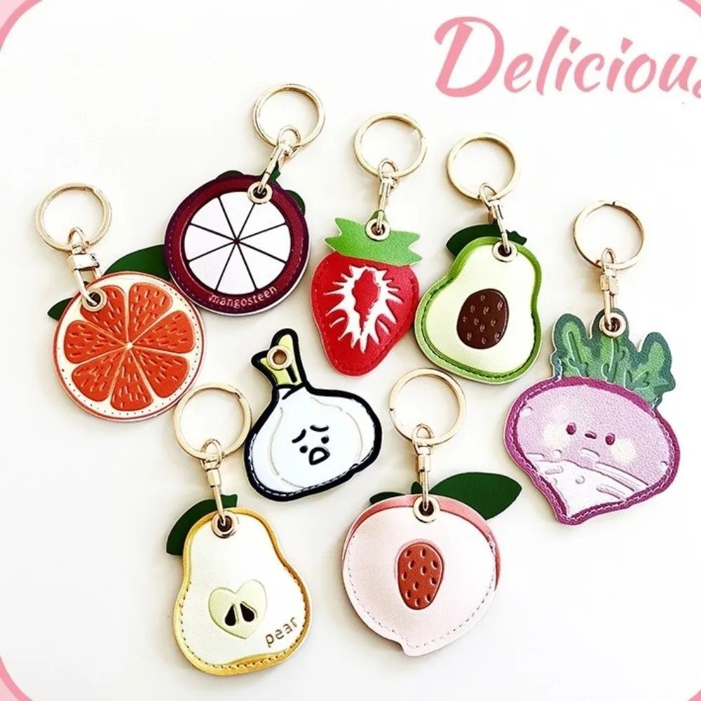 

Creative Avocado Fruit Key Chain Leather IC Elevator Bus Card Bag Access Control Card Case Keyring Anti-lost Bag Pendant Gifts