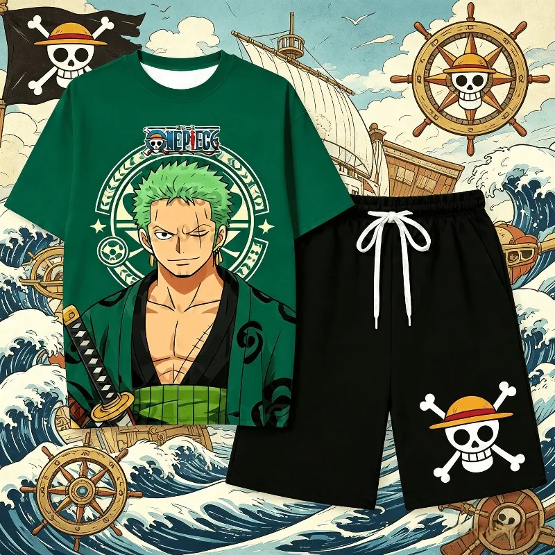 2026 One Piece Luffy Pyjama-Set Anime Totenkopf-Charakter Schlafanzug T-Shirt Shorts für Herren-Shirts Damen-T-Shirts Sommer-Set
