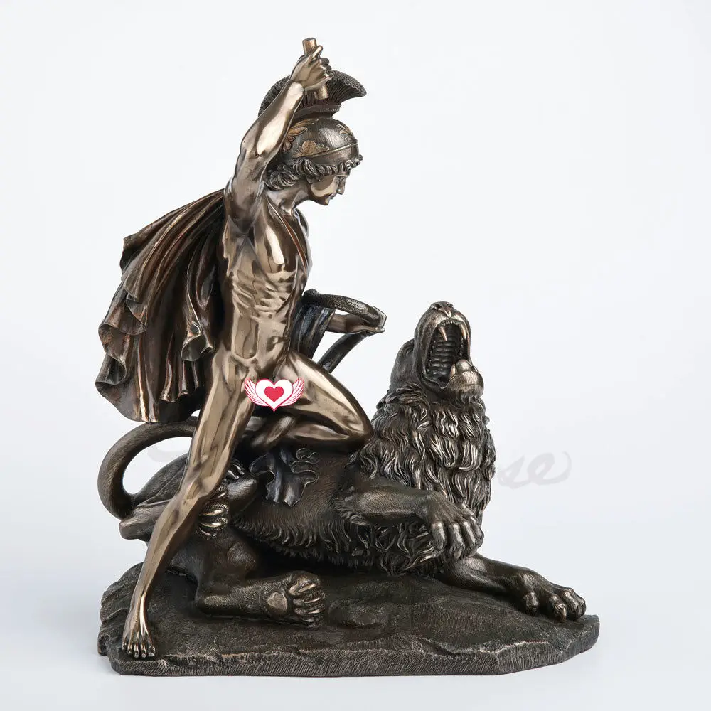 Vintage Bronze Greek Myth Perseus Slay Lion Statue European Luxury Home Decor Retro Art Craft Souvenir Collectible Ornament Gift