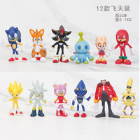 12pcs Sonic Cartoon Doll Desktop Decoration Film and Television PVC Character Toy Hedgehog Shadow Tail Figure Model Dolls Toys